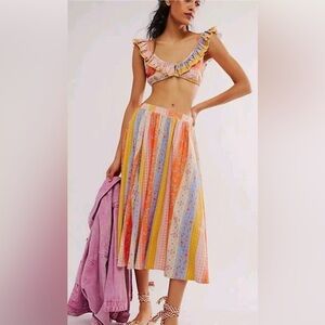 Free People Set Bra Top Skirt Medium Boho Festival As It Was Cottagecore Peasant